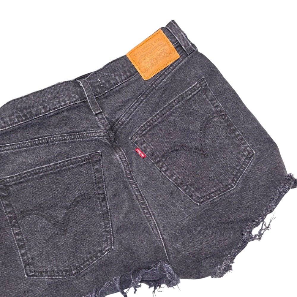 Levis‎ Ribcage Denim Shorts 29 Black Distressed Fray Hem High Waist Womens